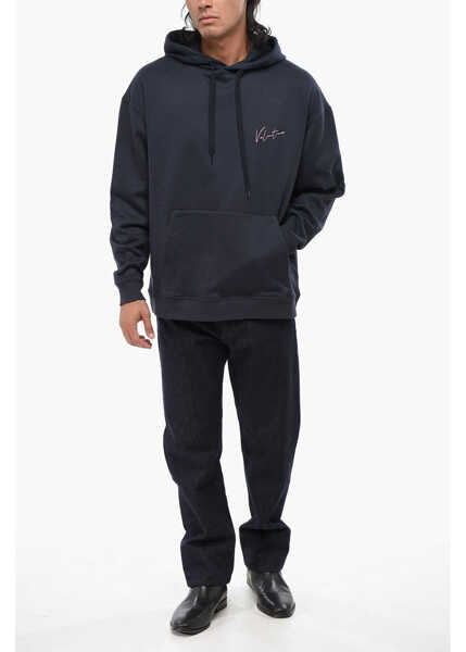 Bluze de trening Valentino Garavani Brushed Cotton Blend Hoodie With Embroidered Logo Blue Barbati (BM 19007320) 4