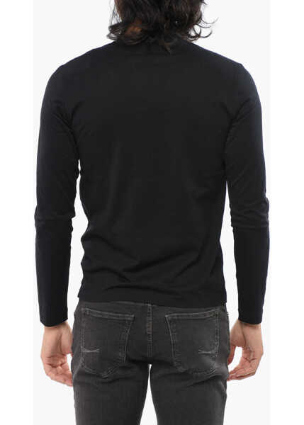 Tricouri CORNELIANI Id Long Sleeved Crew-Neck T-Shirt With Embossed Logo Black Barbati (BM 19007338) 2