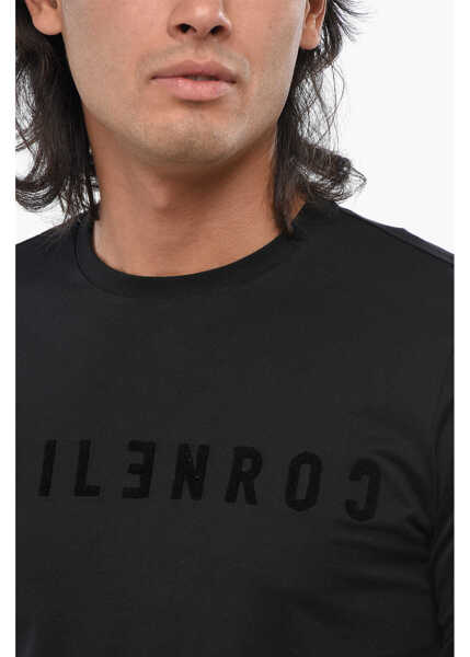 Tricouri CORNELIANI Id Long Sleeved Crew-Neck T-Shirt With Embossed Logo Black Barbati (BM 19007338) 3