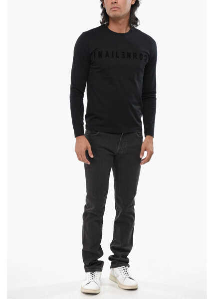 Tricouri CORNELIANI Id Long Sleeved Crew-Neck T-Shirt With Embossed Logo Black Barbati (BM 19007338) 4