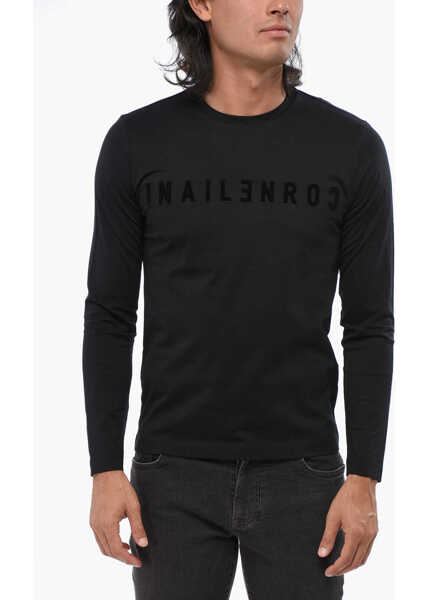Tricouri CORNELIANI Id Long Sleeved Crew-Neck T-Shirt With Embossed Logo Black Barbati (BM 19007338) 1