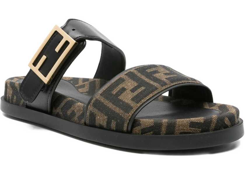 Sandale Fendi FF fabric sandal TABACCO NERONERO Femei (BM 19007500) 2