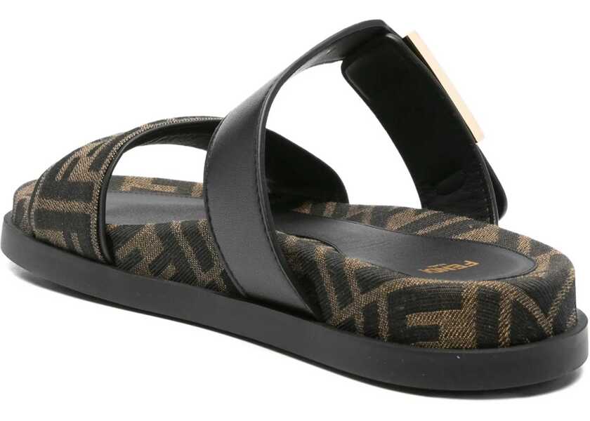 Sandale Fendi FF fabric sandal TABACCO NERONERO Femei (BM 19007500) 3