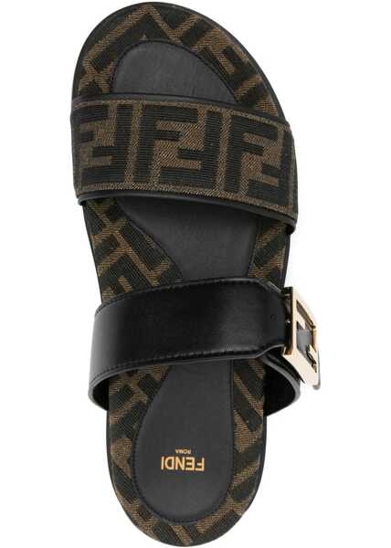 Sandale Fendi FF fabric sandal TABACCO NERONERO Femei (BM 19007500) 4