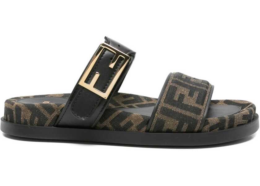 Sandale Fendi FF fabric sandal TABACCO NERONERO Femei (BM 19007500) 1