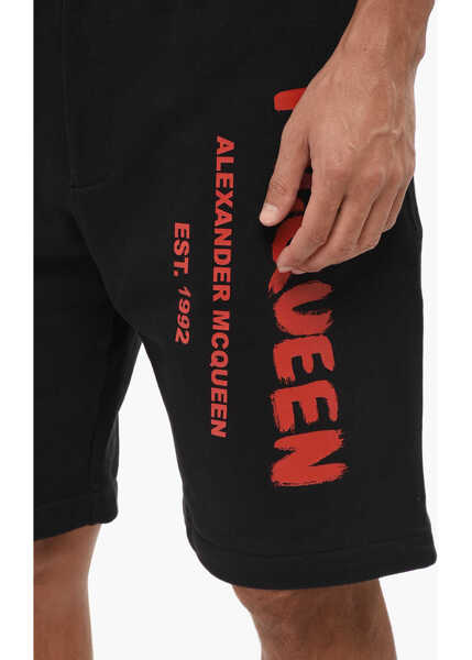 Pantaloni scurti Alexander McQueen Brushed Cotton Shorts With Contrasting Logo Black Barbati (BM 19007518) 3