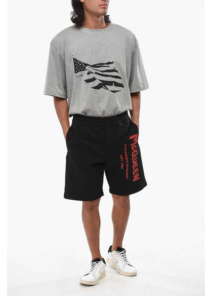 Pantaloni scurti Alexander McQueen Brushed Cotton Shorts With Contrasting Logo Black Barbati (BM 19007518) 4