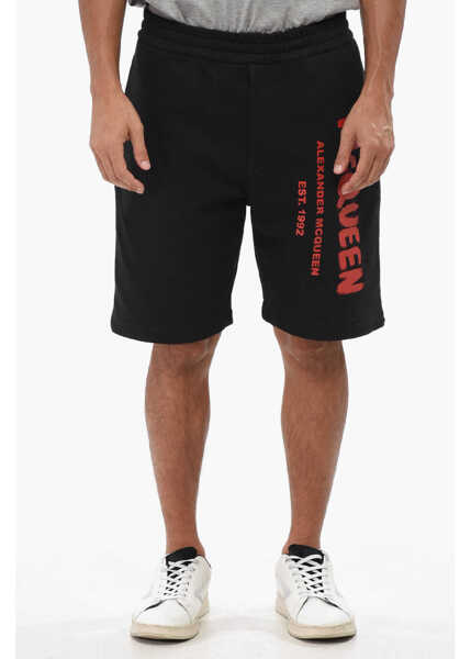 Pantaloni scurti Alexander McQueen Brushed Cotton Shorts With Contrasting Logo Black Barbati (BM 19007518) 1