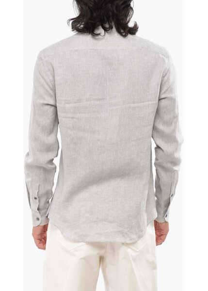 Camasi casual Armani Emporio Linen Spread Collar Shirt Beige Barbati (BM 19007524) 2