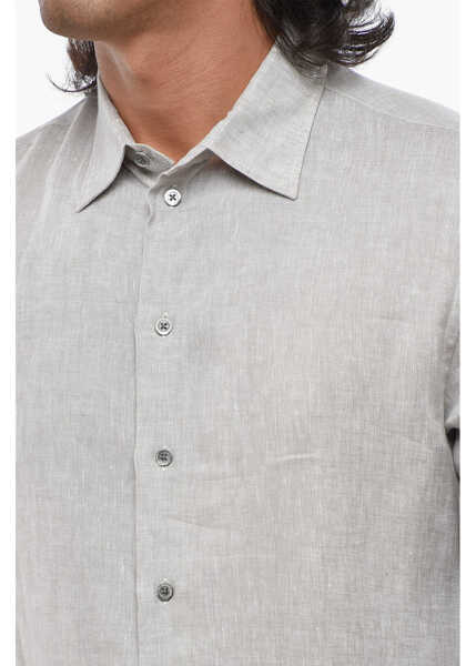 Camasi casual Armani Emporio Linen Spread Collar Shirt Beige Barbati (BM 19007524) 3