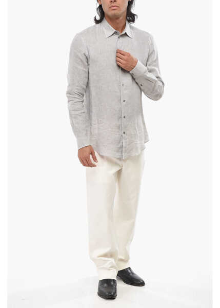 Camasi casual Armani Emporio Linen Spread Collar Shirt Beige Barbati (BM 19007524) 4