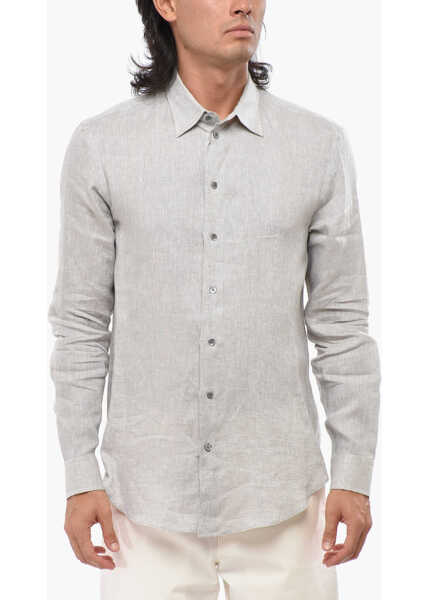 Camasi casual Armani Emporio Linen Spread Collar Shirt Beige Barbati (BM 19007524) 1