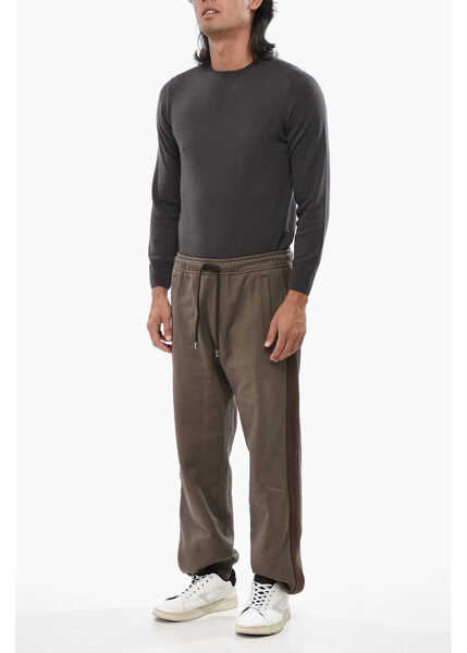 Pantaloni de trening Lanvin Fleeced Cotton Joggers With Chevron Motif Side Band Brown Barbati (BM 19007851) 4