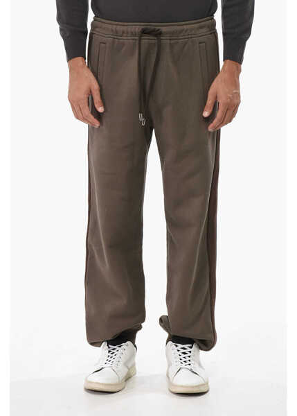 Pantaloni de trening Lanvin Fleeced Cotton Joggers With Chevron Motif Side Band Brown Barbati (BM 19007851) 1