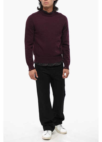 Pulovere Maison Margiela Mm14 Wool Crew-Neck Sweater With Striped Lining Burgundy Barbati (BM 19008133) 4
