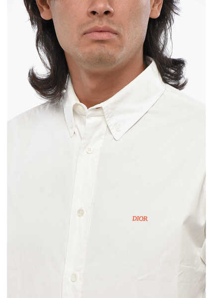 Camasi casual Dior Button-Down Collar Poplin Cotton Shirt With Embroidered Logo White Barbati (BM 19008136) 3