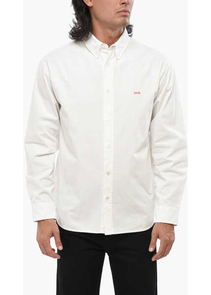 Camasi casual Dior Button-Down Collar Poplin Cotton Shirt With Embroidered Logo White Barbati (BM 19008136) 1