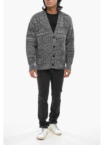 Cardigane Roberto Collina Merino Wool Cable Knit Cardigan With V-Neck Black Barbati (BM 19008151) 4