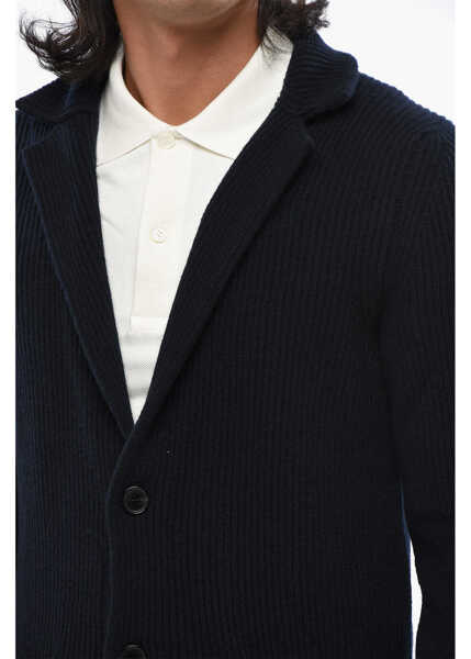 Cardigane Roberto Collina Ribbed Merino Wool And Cashmere Cardigan Blue Barbati (BM 19008364) 3