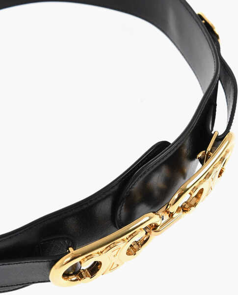 Curele Cline Leather Belt With Gold Finish Monogram Buckle 45Mm Black Femei (BM 19008499) 3