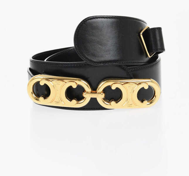 Curele Cline Leather Belt With Gold Finish Monogram Buckle 45Mm Black Femei (BM 19008499) 1