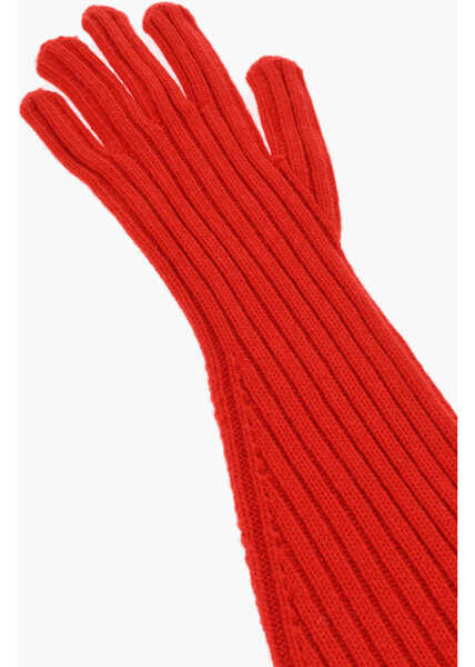 Manusi THE ROW Ribbed Cashmere Fergie Gloves Red Femei (BM 19008523) 3