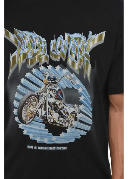 Tricouri Versace Jeans Couture Printed Crew-Neck T-Shirt Black Barbati (BM 19010521) 3