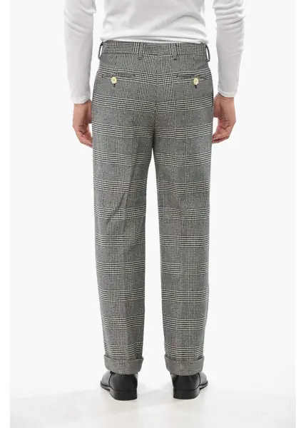 Pantaloni casual Gucci Prince Of Wales Wool Pants With Cuffed Hem Black & White Barbati (BM 19010527) 2