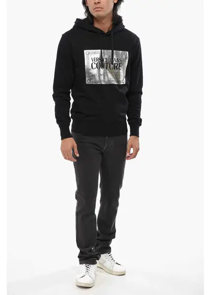 Hanorace Versace Fleeced Cotton Sweatshirt With Silver Printing On The Front Black Barbati (BM 19010539) 4