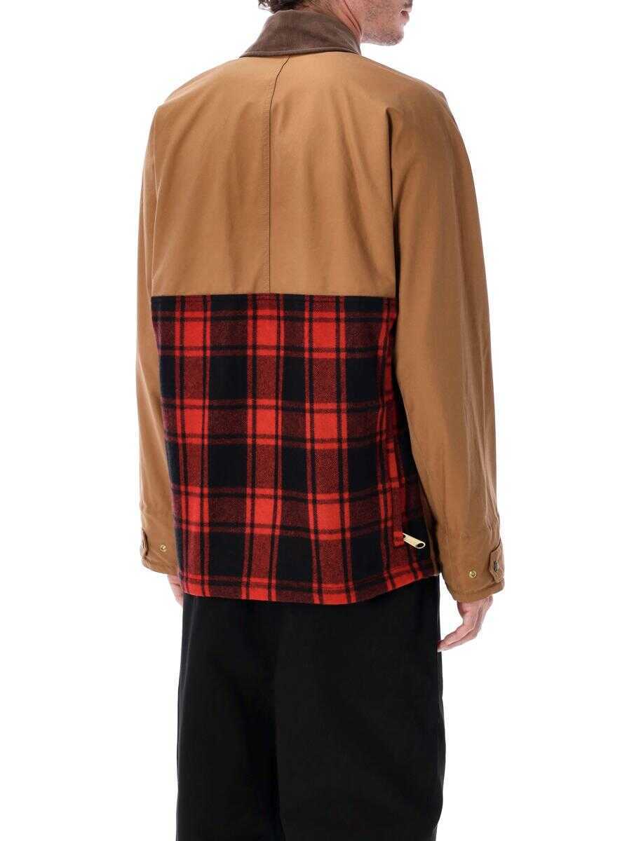 Geci JUNYA WATANABE Junya Watanabe Work Jacket With Corduroy Collar And Check Panel BEIGE RED Barbati (BM 19011939) 2