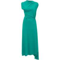 Rochii Green Long Dress With Pleated Details In Tech Fabric Woman Femei