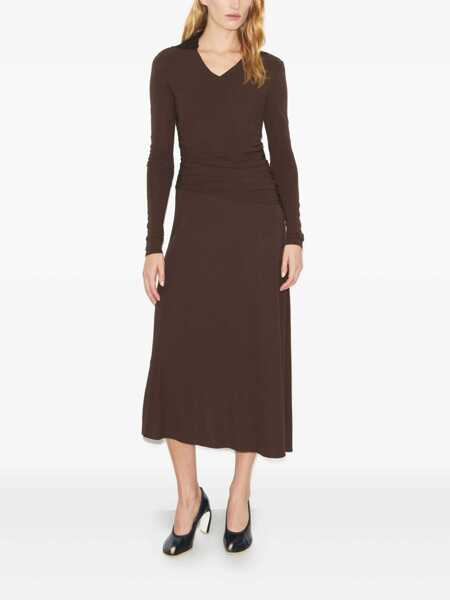 Rochii Tory Burch Tory Burch Tory Burch Brown Midi Dress With Contrast Collar BROWN Femei (BM 19023453) 2