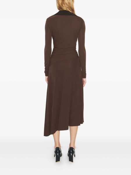 Rochii Tory Burch Tory Burch Tory Burch Brown Midi Dress With Contrast Collar BROWN Femei (BM 19023453) 3