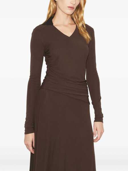 Rochii Tory Burch Tory Burch Tory Burch Brown Midi Dress With Contrast Collar BROWN Femei (BM 19023453) 4