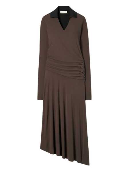 Rochii Tory Burch Tory Burch Tory Burch Brown Midi Dress With Contrast Collar BROWN Femei (BM 19023453) 1