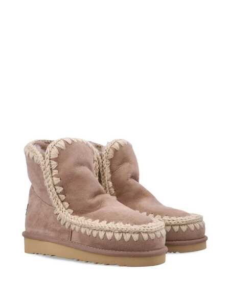 Pantofi cu toc Mou Mou Eskimo 18 Sheepskin Boots With Crochet Stitching Brown Femei (BM 19024266) 2
