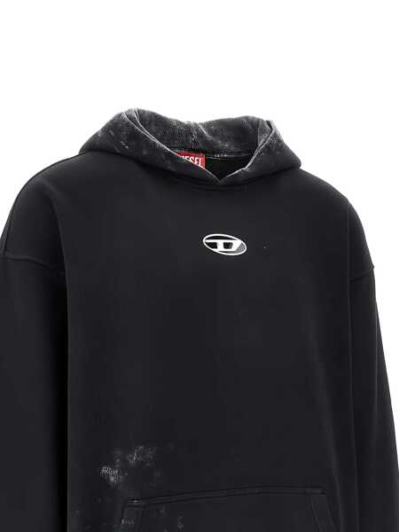 Bluze de trening Diesel Black Hoodie With Logo Patch On The Front And Faded Effect In Cotton Man Black Barbati (BM 19025403) 2