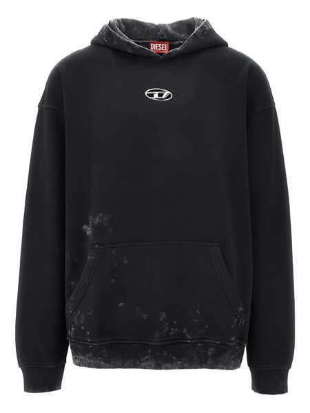 Bluze de trening Diesel Black Hoodie With Logo Patch On The Front And Faded Effect In Cotton Man Black Barbati (BM 19025403) 1