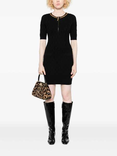 Rochii Elisabetta Franchi Black Crewneck Dress With Chain Detail On The Collar In Wool Woman Black Femei (BM 19025562) 2