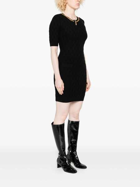 Rochii Elisabetta Franchi Black Crewneck Dress With Chain Detail On The Collar In Wool Woman Black Femei (BM 19025562) 3