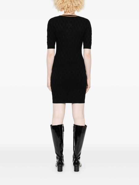 Rochii Elisabetta Franchi Black Crewneck Dress With Chain Detail On The Collar In Wool Woman Black Femei (BM 19025562) 4
