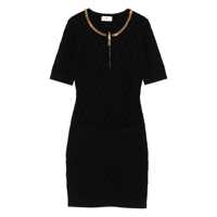 Rochii Elisabetta Franchi Black Crewneck Dress With Chain Detail On The Collar In Wool Woman