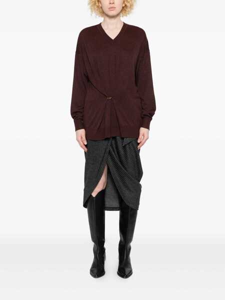 Pulovere Isabel Marant Bordeaux V-Neck Sweater With Ring Detail At The Waist In Fabric Woman Red Femei (BM 19027233) 2