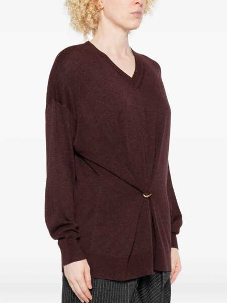 Pulovere Isabel Marant Bordeaux V-Neck Sweater With Ring Detail At The Waist In Fabric Woman Red Femei (BM 19027233) 3