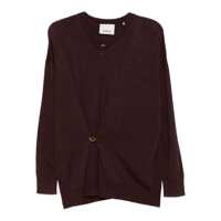 Pulovere Bordeaux V-Neck Sweater With Ring Detail At The Waist In Fabric Woman Femei