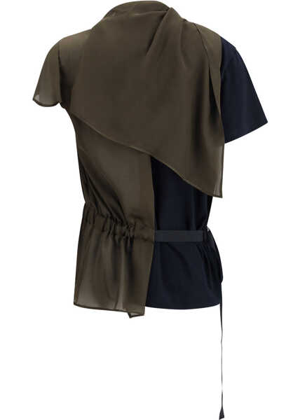 Tricouri Sacai Jersey T-shirt with contrast inserts NAVY/KHAKI Femei (BM 19028068) 2