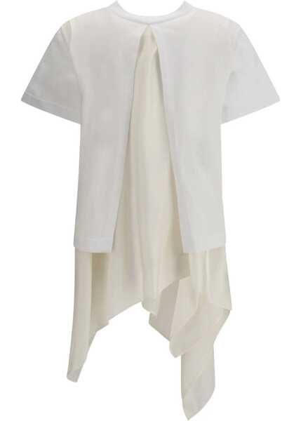 Tricouri Sacai Jersey T-shirt with Polyester detail OFFWHITE/ECRU Femei (BM 19028086) 2
