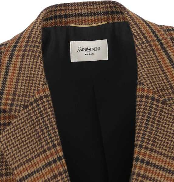 Sacouri office Saint Laurent Prince Of Wales Wool Jacket BROWN Femei (BM 19028164) 4