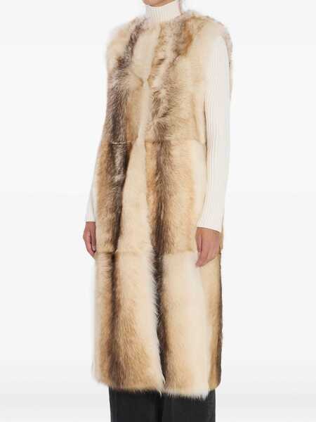 Paltoane YVES SALOMON Long Lamb Fur Vest BEIGE Femei (BM 19028779) 2