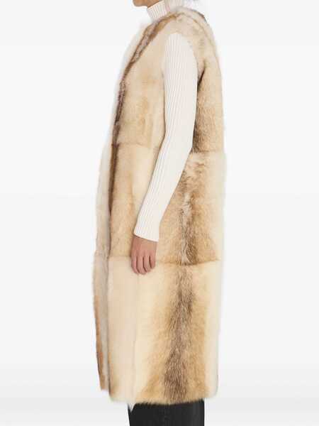 Paltoane YVES SALOMON Long Lamb Fur Vest BEIGE Femei (BM 19028779) 3